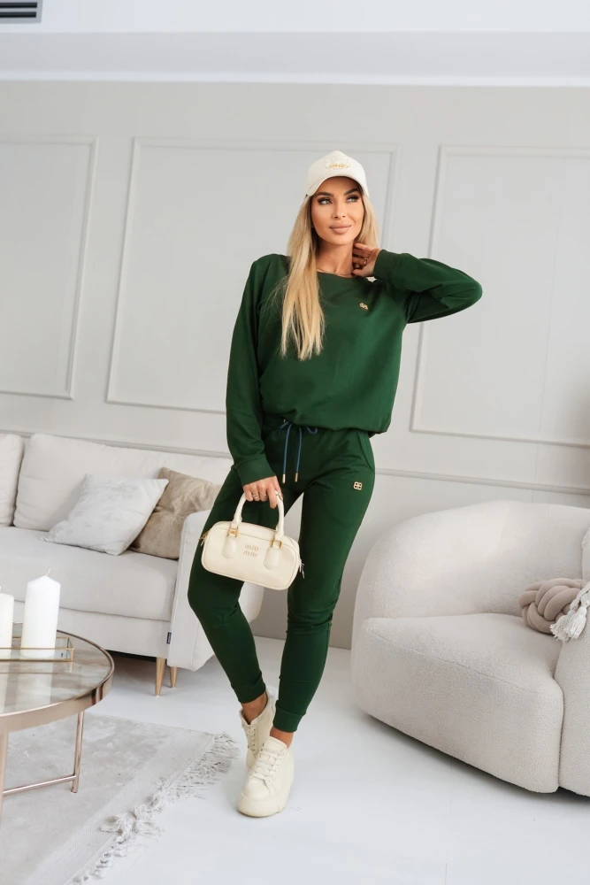 KOMPLET DRESOWY BAWEŁNIANY BLUZA OVERSIZE + SPODNIE Z ELASTYCZNĄ GUMĄ SZMARADGOWY