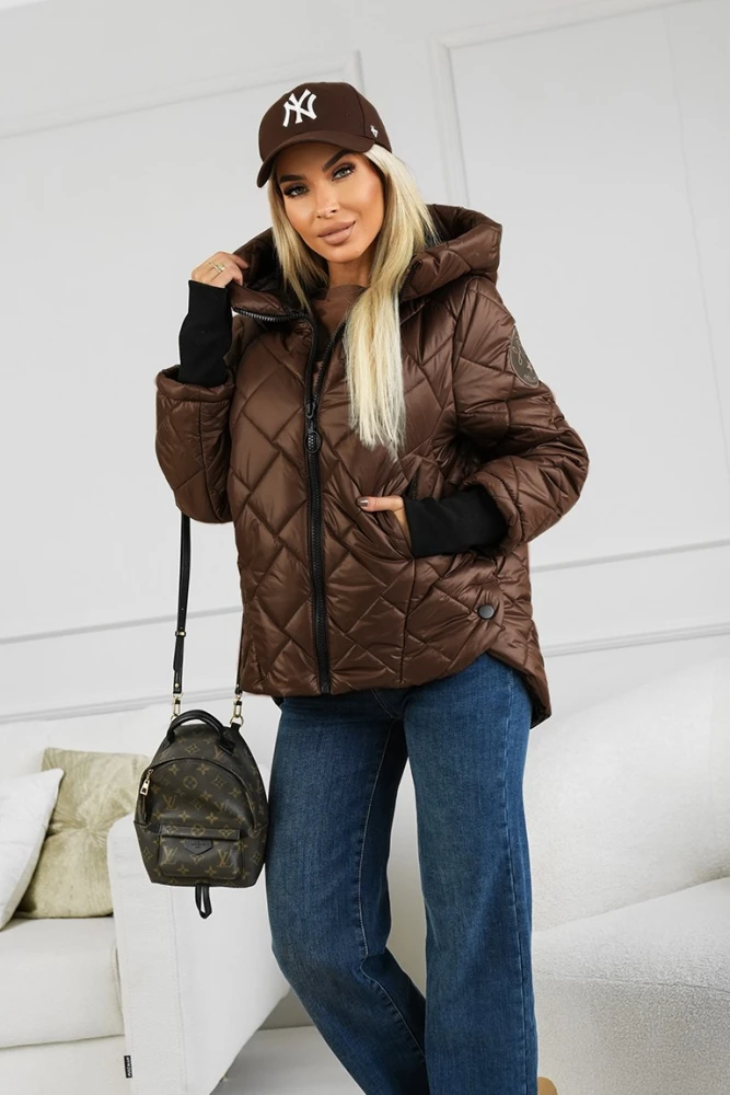 KURTKA PIKOWANA MANCHESTER Z KAPTUREM CZEKOLADOWA