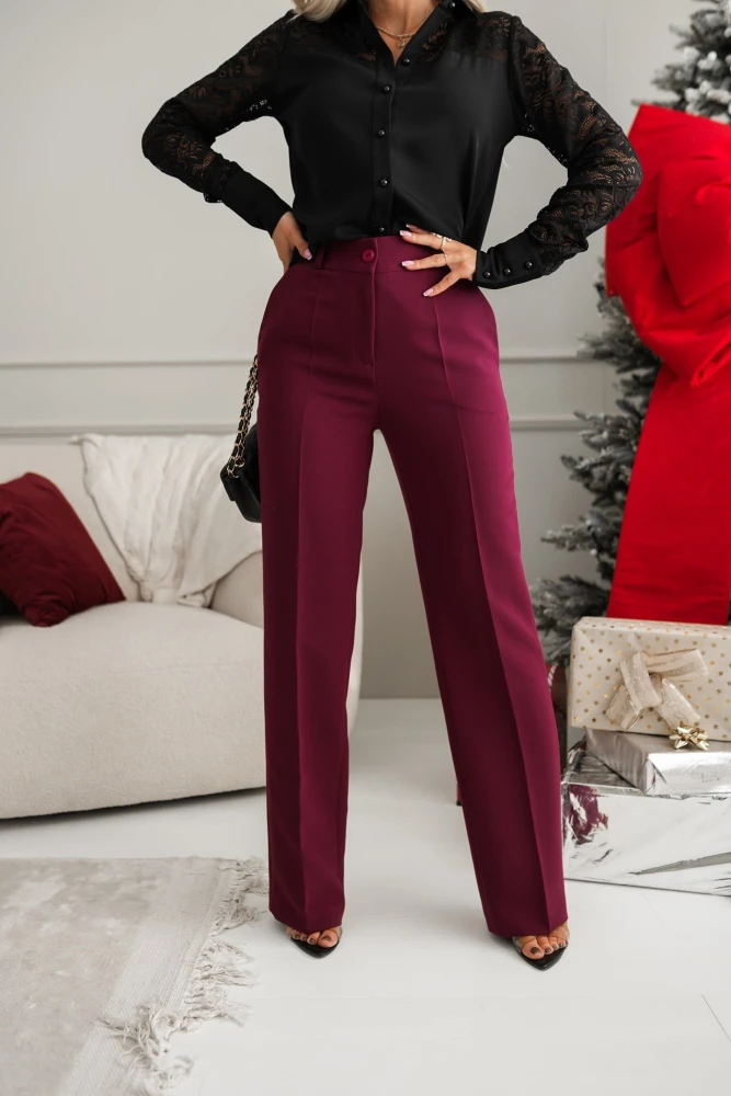 SPODNIE KLASYCZNE W KANT BURGUNDOWE