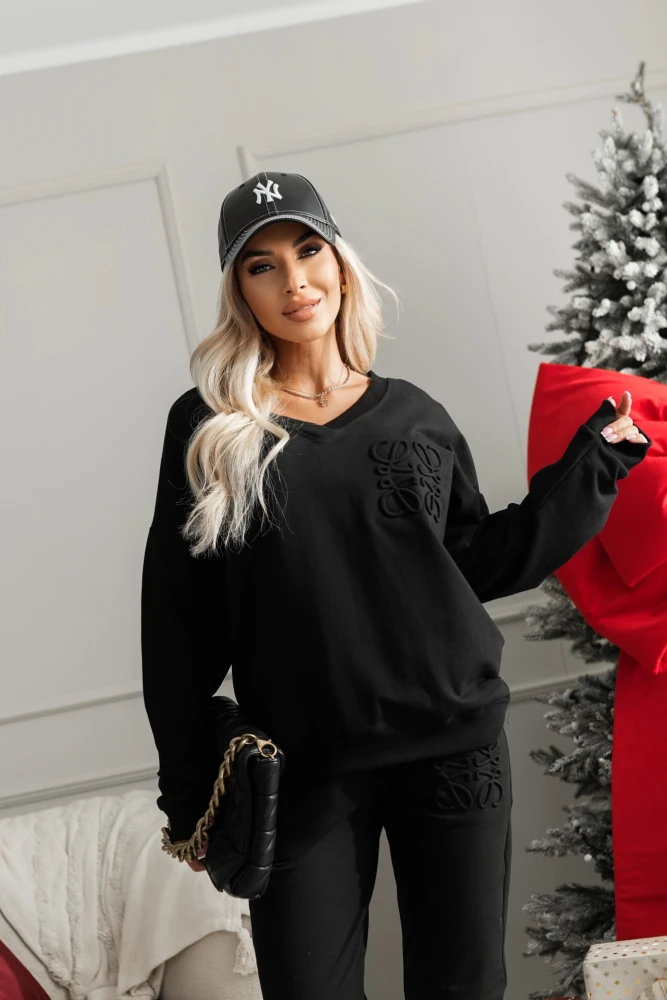 BLUZA BAWEŁNIANA Z TŁOCZONYM LOGO CZARNA