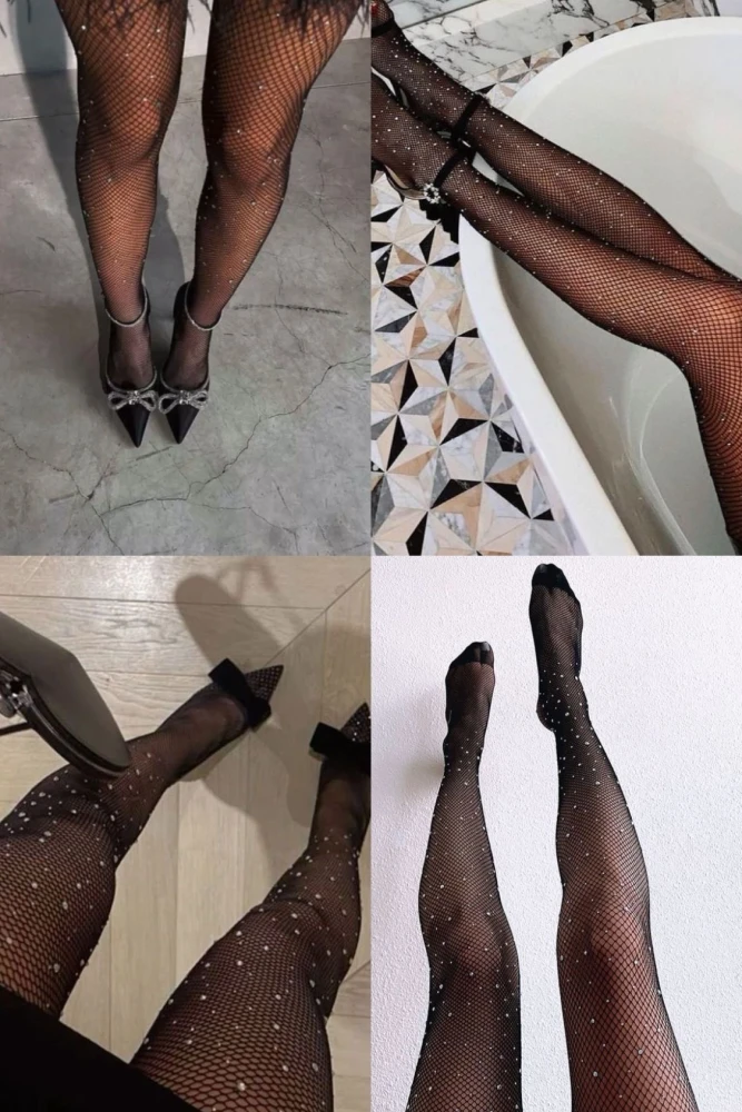 RAJSTOPY KABARETKI ZDOBIONE CYRKONIAMI CZARNE