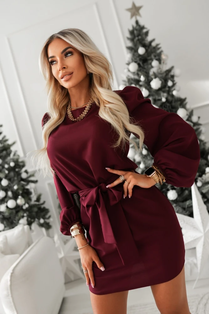 SUKIENKA Z PASKIEM RIVORE BURGUNDOWA