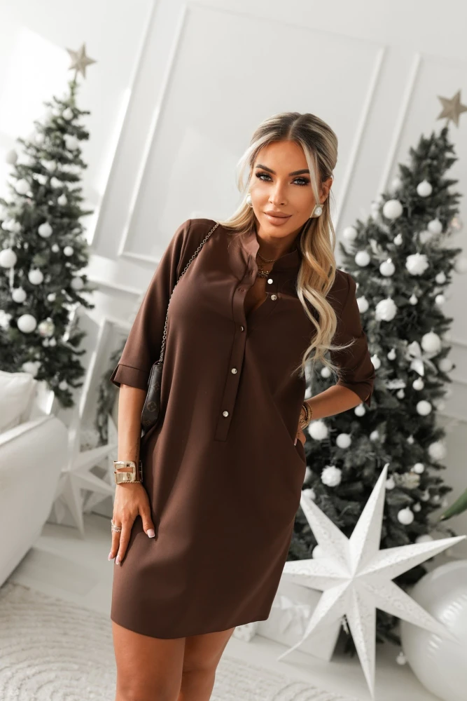 SUKIENKA MINI JULIA ZAPINANA NA GUZIKI CZEKOLADOWA