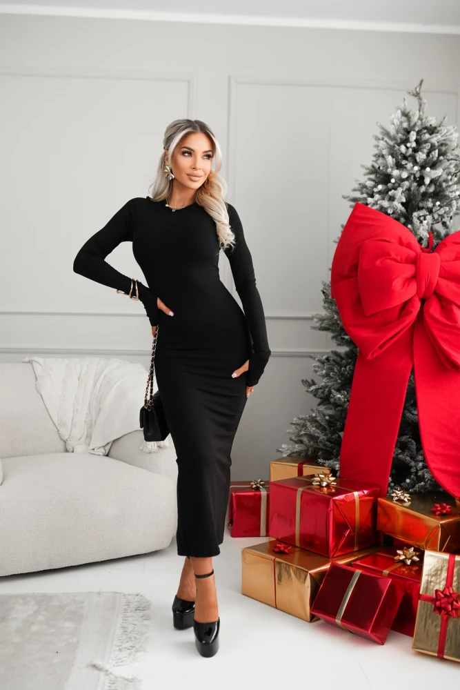 SUKIENKA MAXI BASIC Z PRĄŻKOWANEGO MATERIAŁU CZARNA