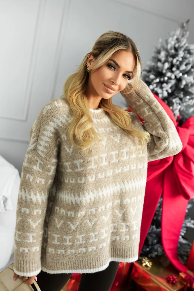 CIEPŁY SWETER ARCTIC Z WEŁNĄ BEŻOWO-BIAŁY