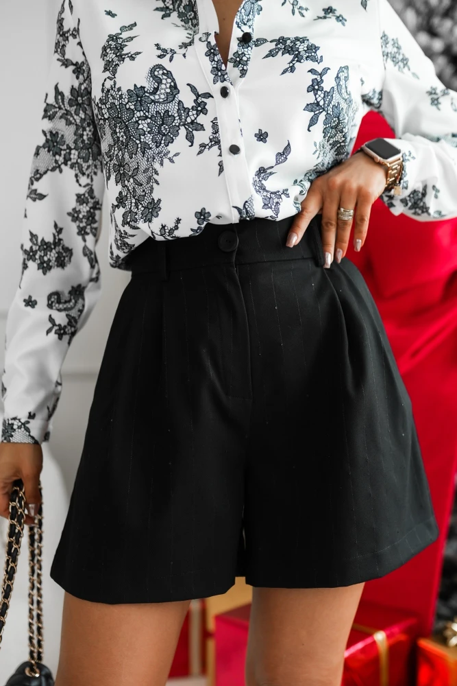 SPODENKI JERSEY Z WYSOKIM STANEM CZARNE Z BŁYSZCZĄCĄ NITKĄ