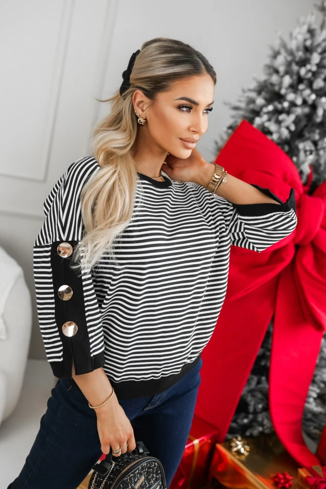 BLUZA BAWEŁNIANA O KROJU OVERSIZE W PASECZKI CZARNO-BIAŁE