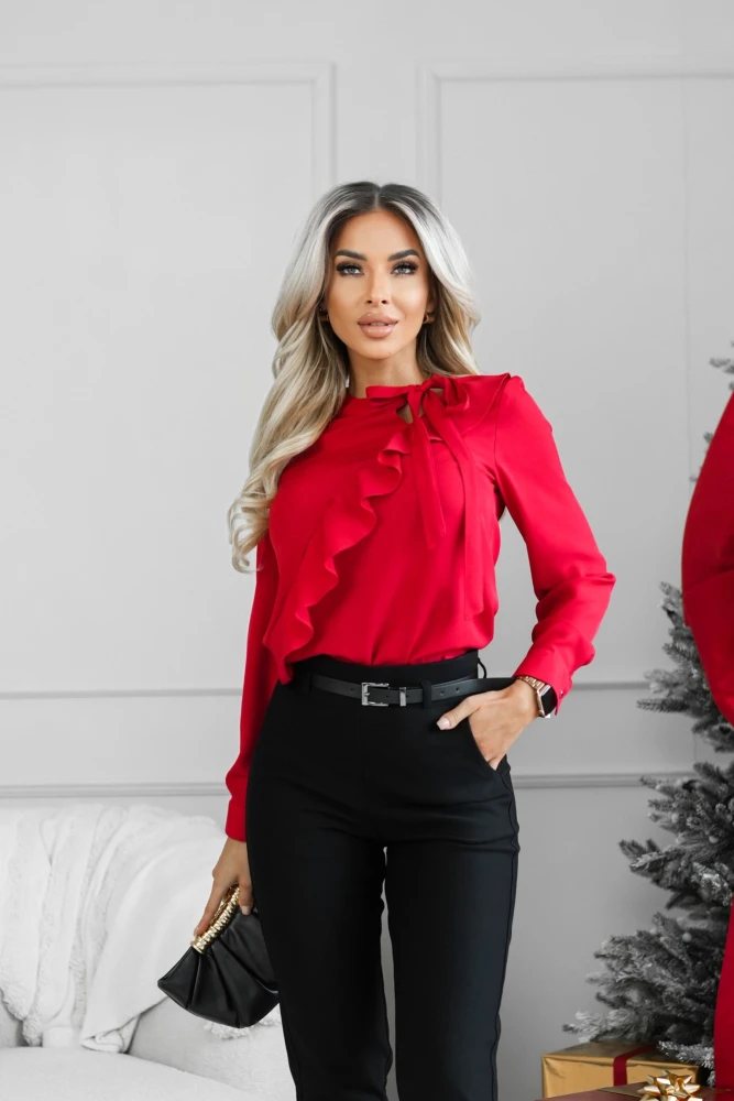 BLUZKA KOSZULOWA CAMILLA WIĄZANA PRZY DEKOLCIE CZERWONA