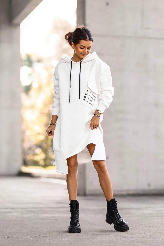 SUKIENKA BAWEŁNIANA DRSOWA Z KAPTUREM ECRU