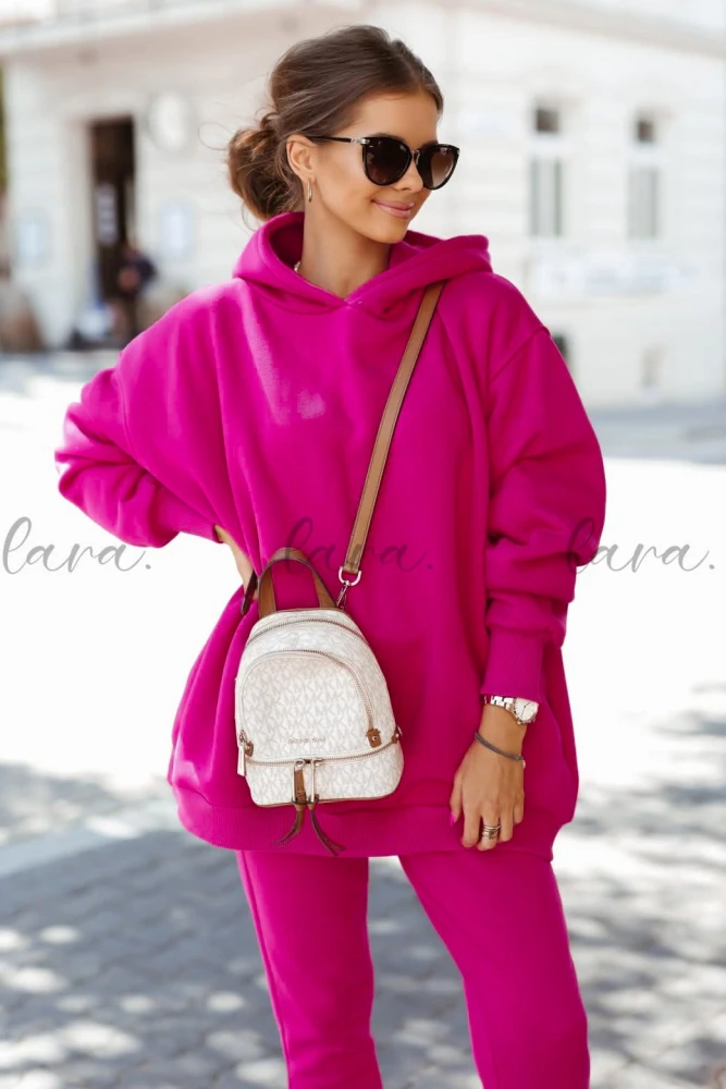 KOMPLET DRESOWY OCIEPLANY BLUZA Z KAPTUREM + SPODNIE MOCNY RÓŻ