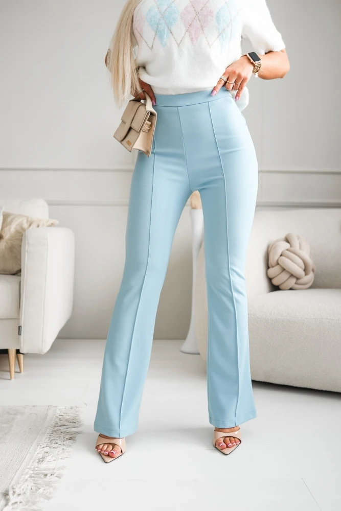 SPODNIE MATERIAŁOWE Z WYSOKIM STANEM DZWONY BŁĘKITNE