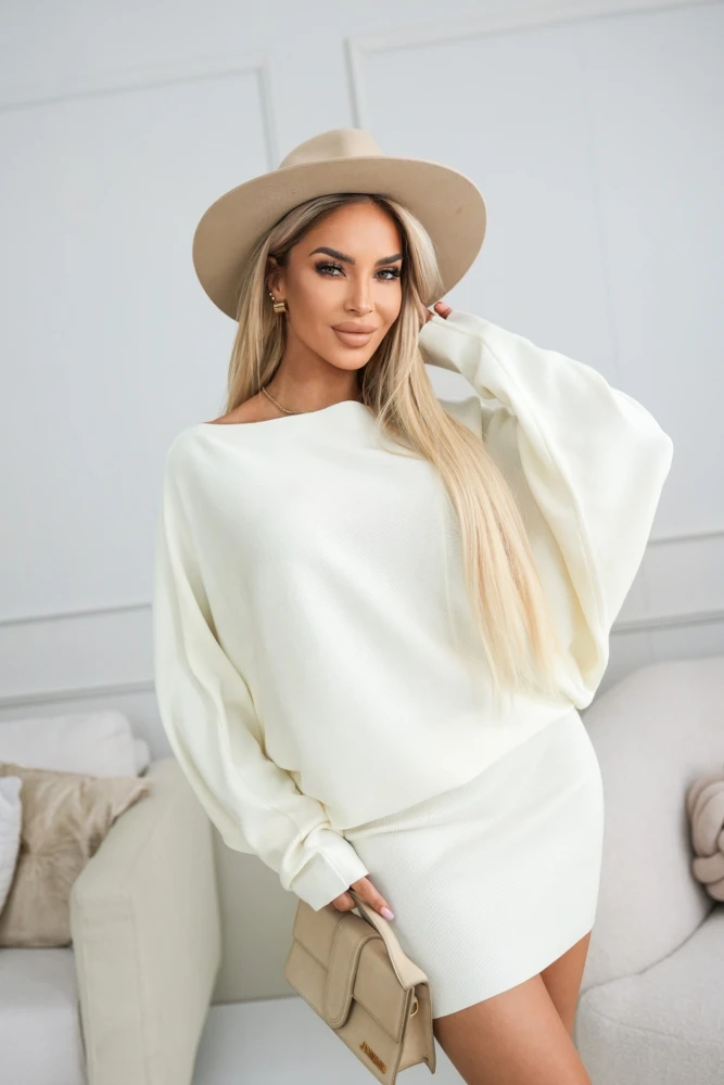 SUKIENKA DZIANINOWA Z WISKOZY O KROJU KIMONO ECRU