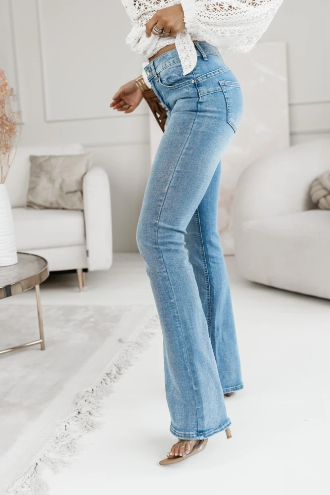 SPODNIE JEANSOWE DZWONY Z WYSOKIM STANEM BŁĘKITNY JEANS