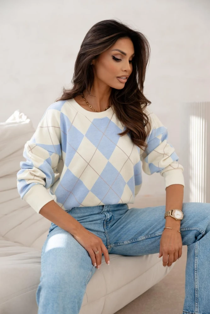SWETEREK W ROMBY PASTELOWY BŁĘKITNO-ŻÓŁTY