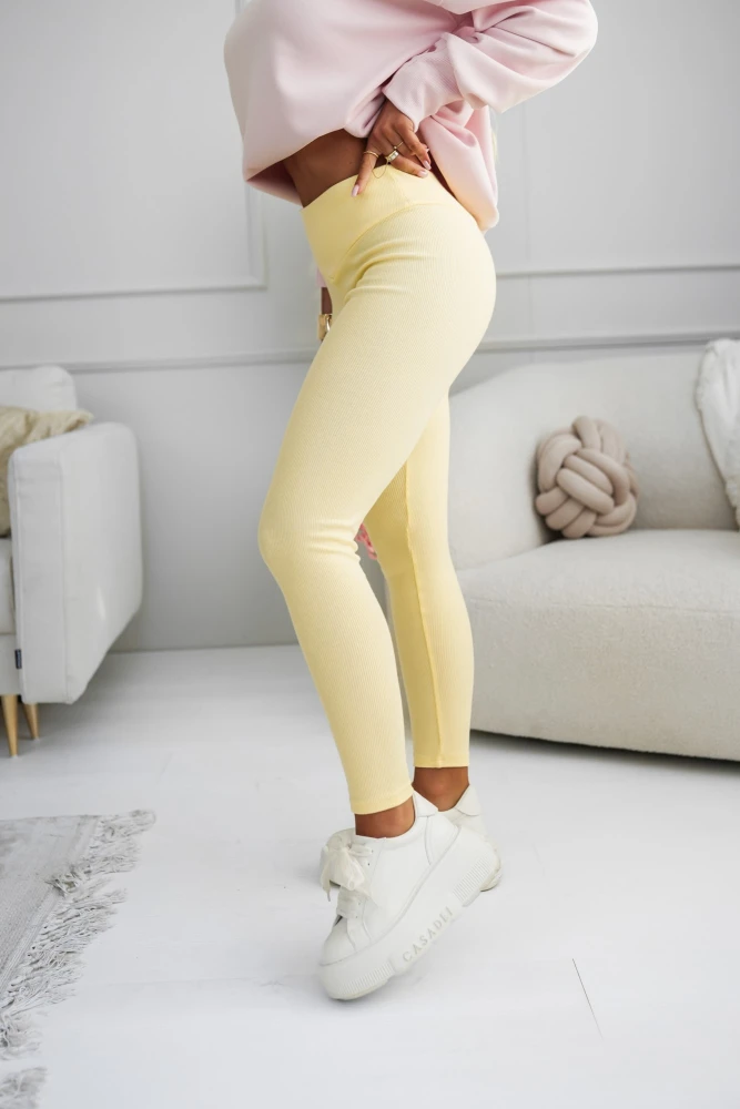 LEGGINSY Z WYSOKIM STANEM Z PRĄŻKOWANEGO MATERIAŁU ŻÓŁTE