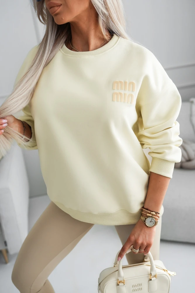 BLUZA DRESOWA BAWEŁNIANA Z MINIMALISTYCZNYM NAPISEM ŻÓŁTA