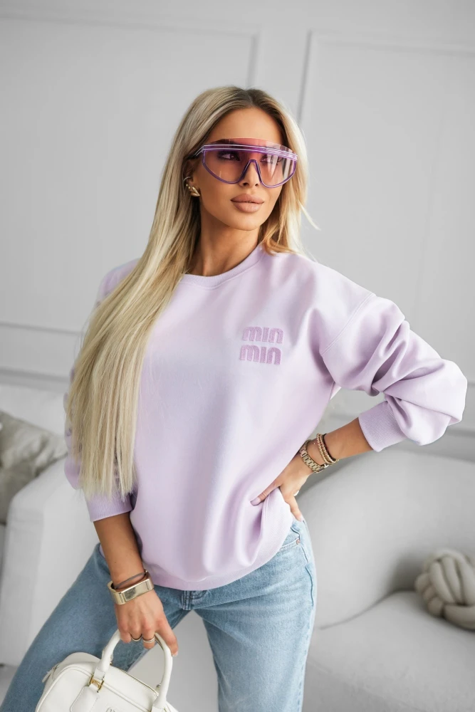 BLUZA DRESOWA BAWEŁNIANA Z MINIMALISTYCZNYM NAPISEM LILA