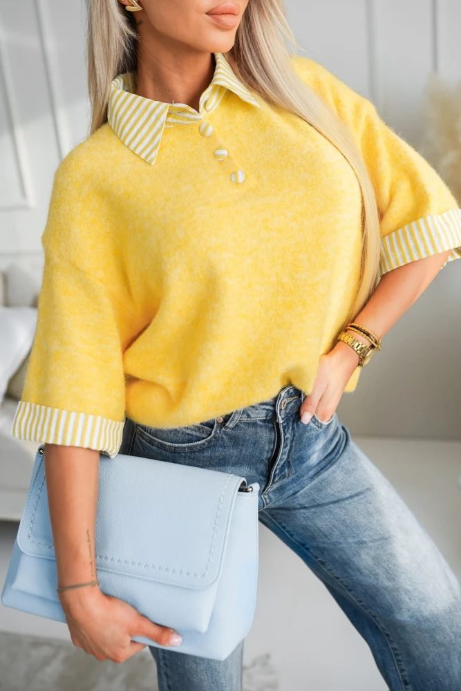 SWETER EMILIE Z KOSZULOWYMI WSTAWKAMI ŻÓŁTY