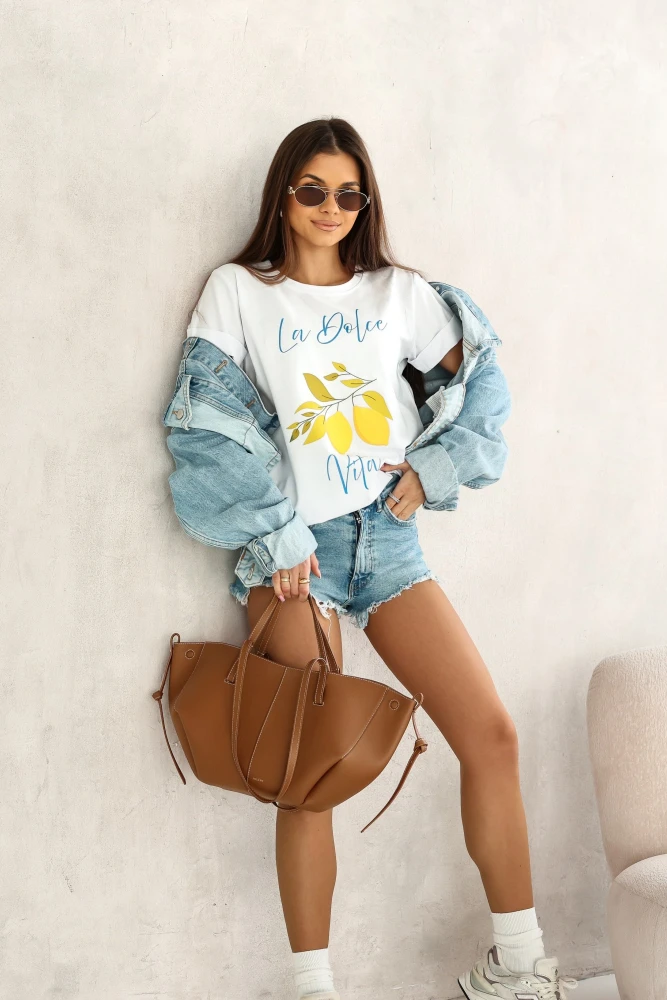 T-SHIRT BAWEŁNIANY LA DOLCE VITA BIAŁY