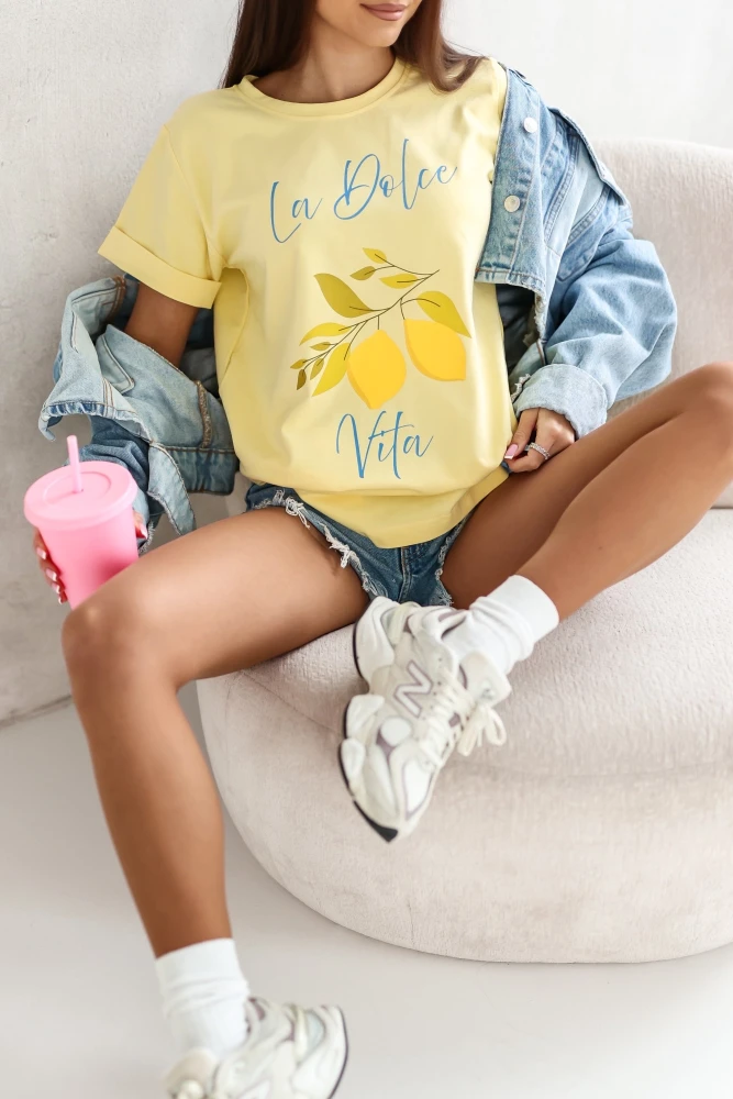 T-SHIRT BAWEŁNIANY LA DOLCE VITA ŻÓŁTY