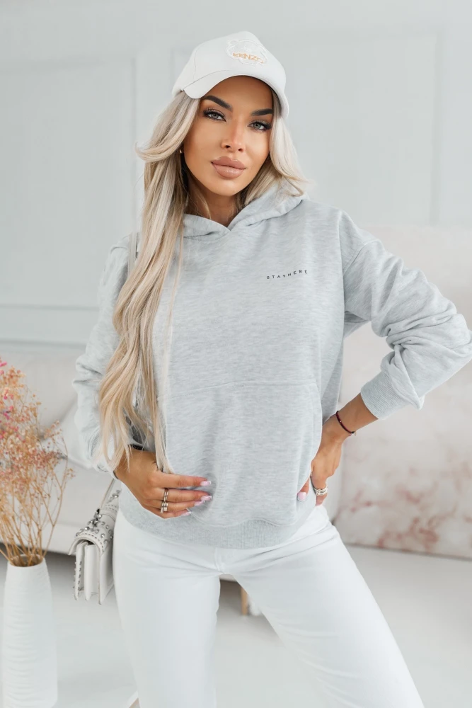 BLUZA BAWEŁNIANA Z MINIMALISTYCZNYM NAPISEM SZARA