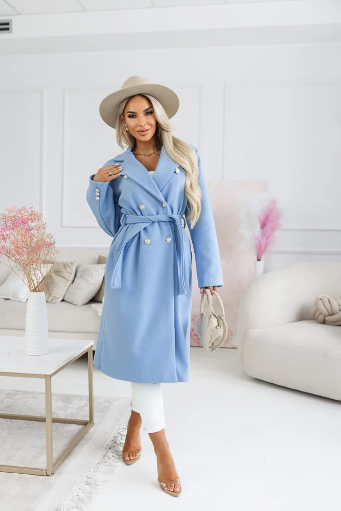 PŁASZCZ DWURZĘDOWY Z PODSZEWKĄ I PASKIEM NIEBIESKI