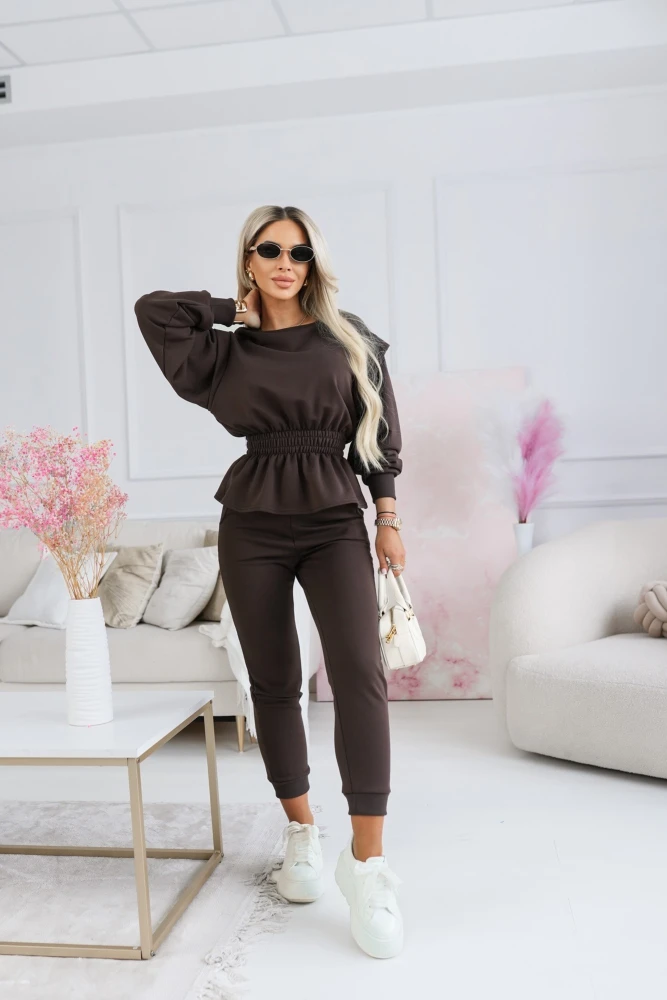 KOMPLET DRESOWE COMFY BAWEŁNIANY BLUZA + SPODNIE CZEKOLADOWY