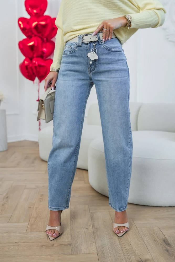 SPODNIE JEANSOWE BALLOON Z PASKIEM W KOMPLECIE NIEBIESKI JEANS
