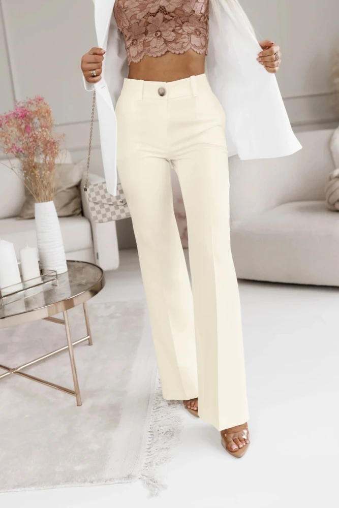 SPODNIE MATERIAŁOWE SZEROKIE Z WYSOKIM STANEM KOKOSOWE