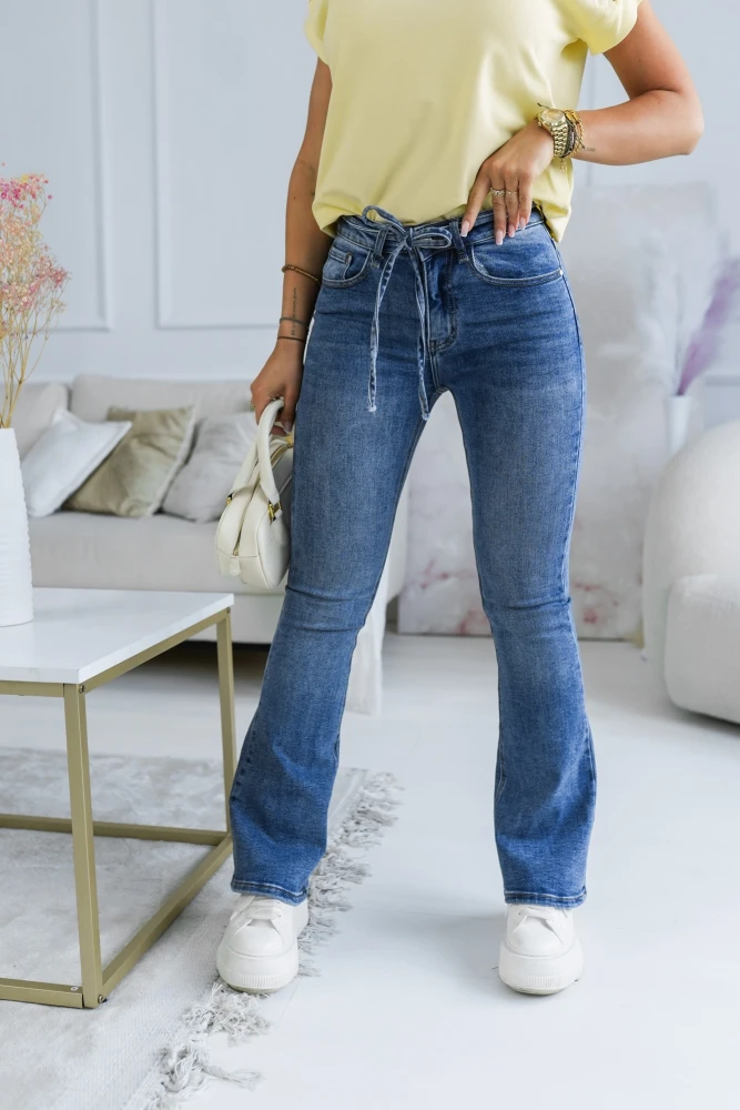 SPODNIE JEANSOWE DZWONY Z WYSOKIM STANEM NIEBIESKI JEANS