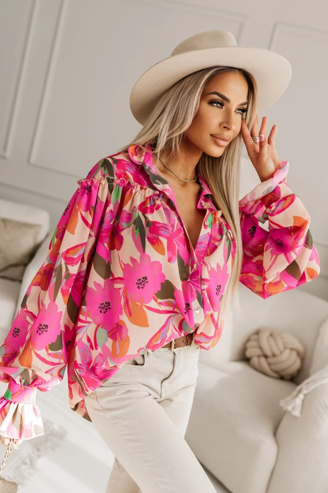 KOSZULA SZYFONOWA MANHATTAN W KWIATY BEŻOWA