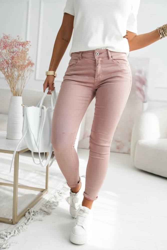 SPODNIE JEANSOWE BAWEŁNIANE SKINNY BRUDNY RÓŻ