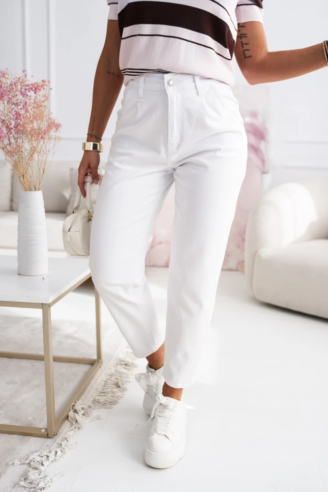 SPODNIE JEANSOWE Z WYSOKIM STANEM BALLOON BIAŁY JEANS