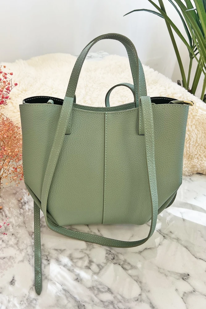 TOREBKA TYPU SHOPPER BAG ZE SKÓRY NATURALNEJ PISTACJOWA